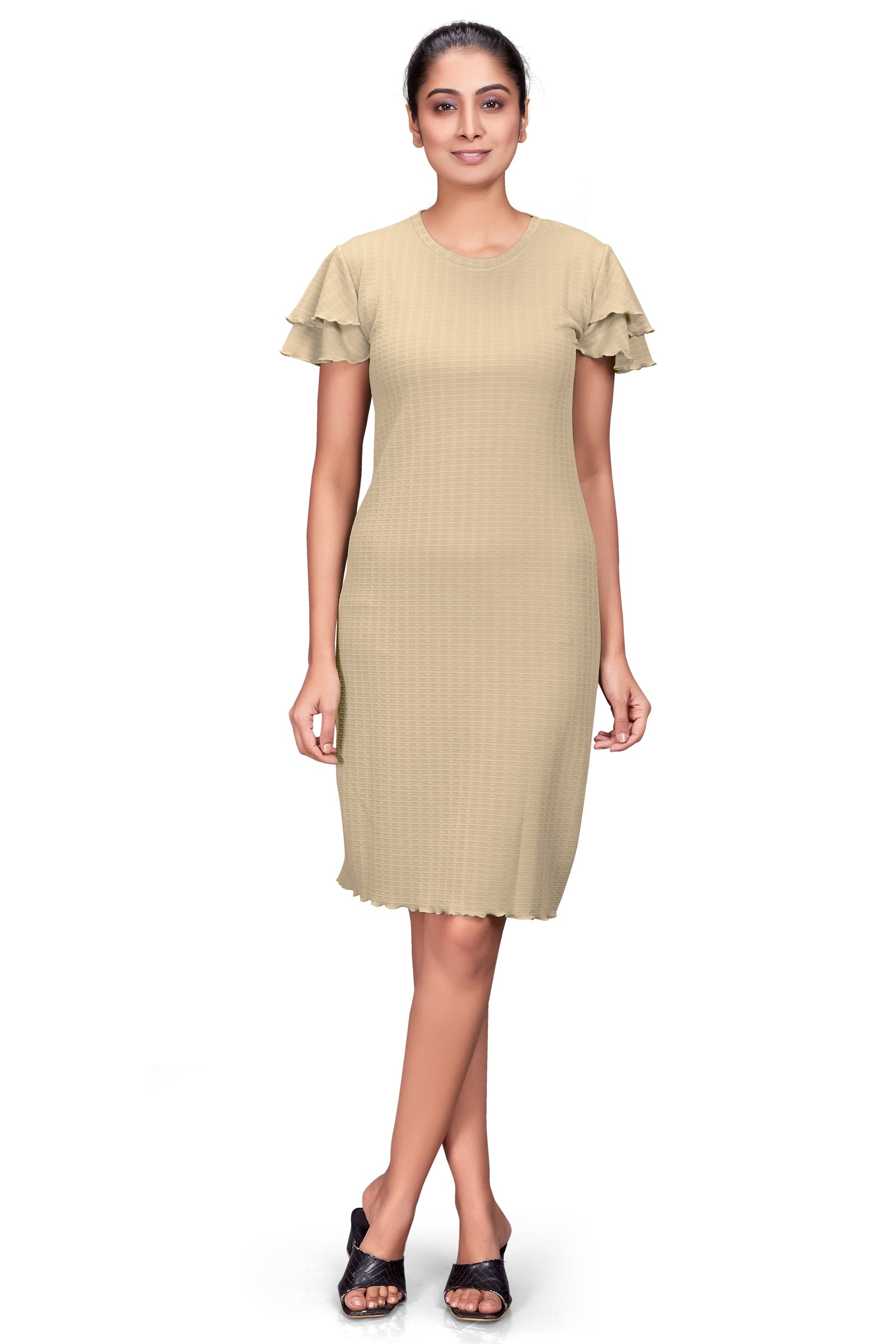 TEXTURED KNEE LENGTH BODYCON DRESS