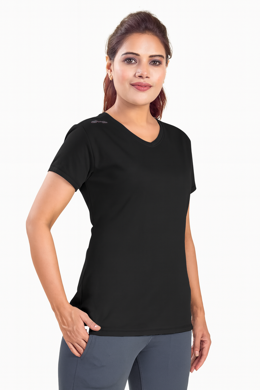 Fitflex Solid V-neck Sports T-shirt