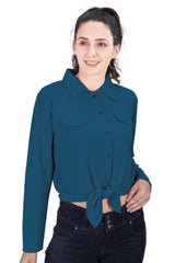 Women Front Knot Crop Shirt