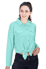 Women Front Knot Crop Shirt