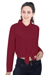 Women Front Knot Crop Shirt