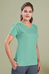 FITFLEX SOLID WOMEN V-NECK SPORTS T-SHIRT