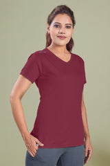 FITFLEX SOLID WOMEN V-NECK SPORTS T-SHIRT