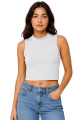 Sleeveless Ribbed High Neck Solid Crop Top
