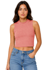 Sleeveless Ribbed High Neck Solid Crop Top
