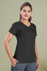 FITFLEX SOLID WOMEN V-NECK SPORTS T-SHIRT