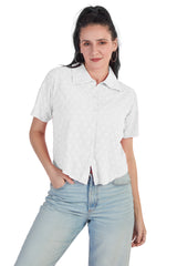 TEXTURED SHORT SLEEVE CROP SHIRT