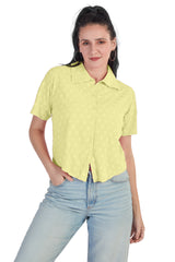 TEXTURED SHORT SLEEVE CROP SHIRT