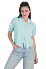 TEXTURED SHORT SLEEVE CROP SHIRT