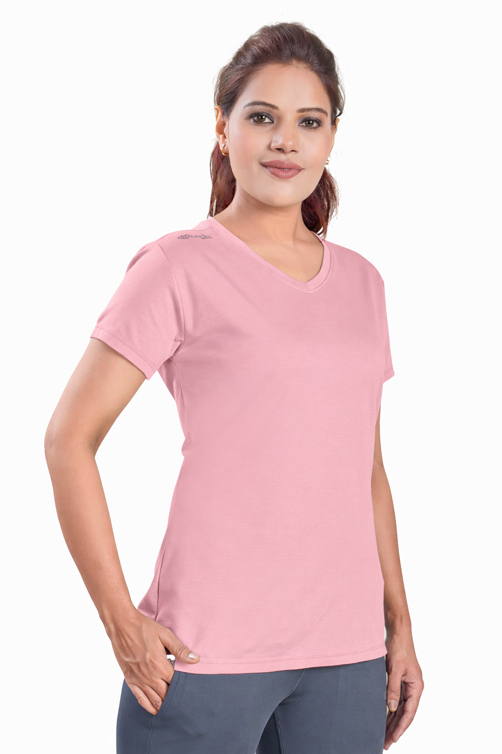 FITFLEX SOLID WOMEN V-NECK SPORTS T-SHIRT