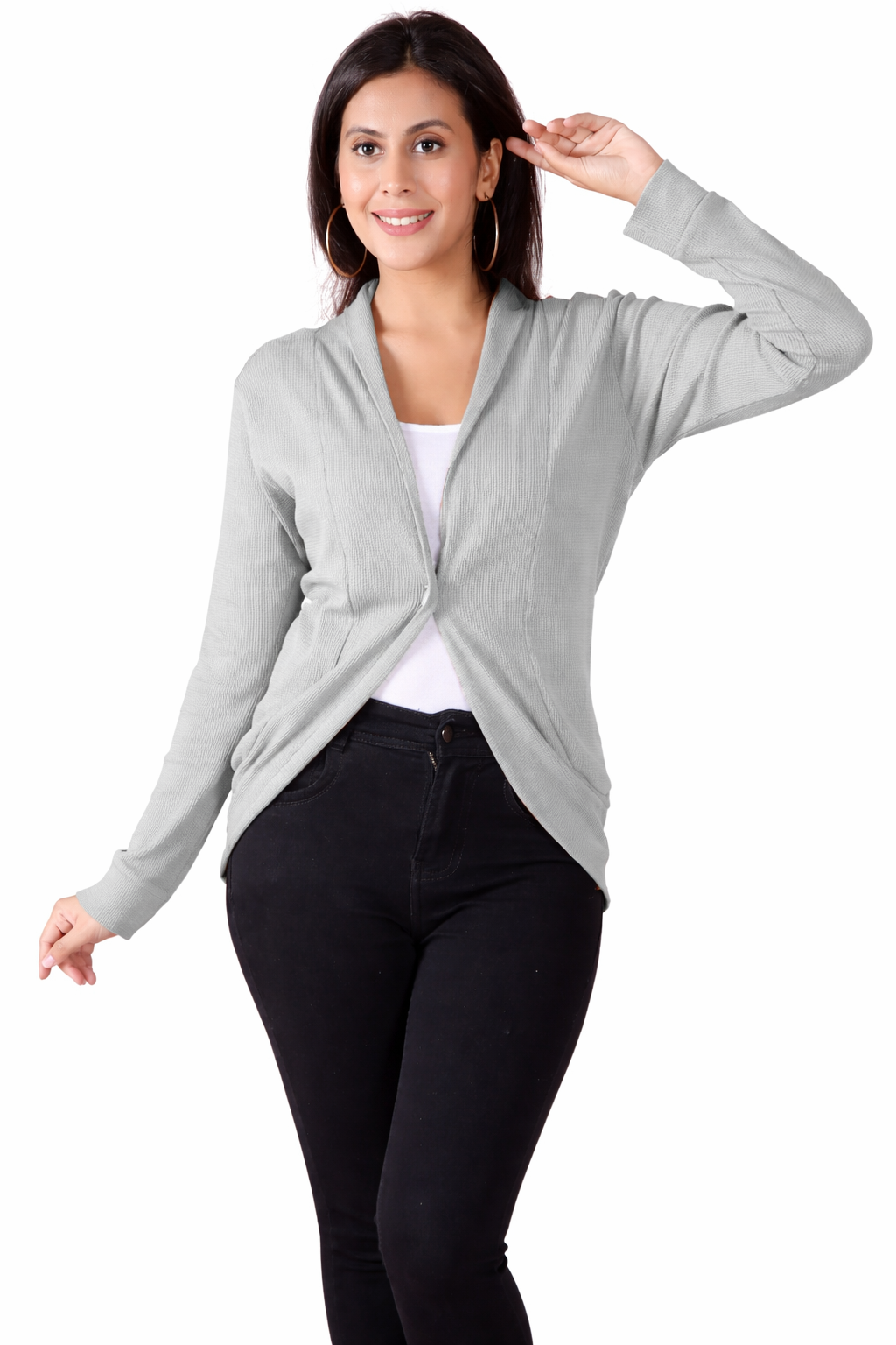 Solid Waffle Long Sleeves Shrug